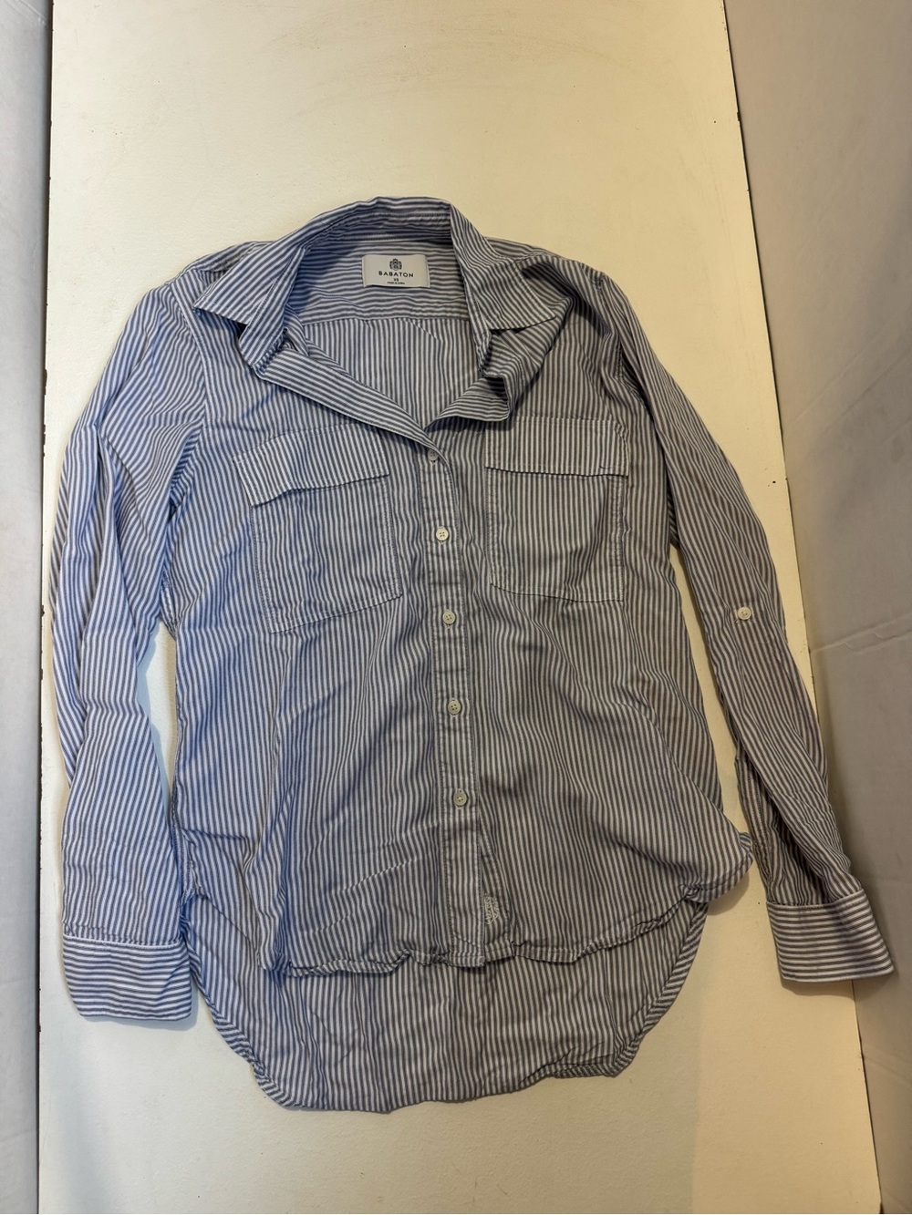Babaton Blue & White Striped Relaxed Button-Up Blouse size XS